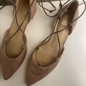 Stuart Weitzman Beige Suede Gilligan D'orsay Ankle Wrap Flats Size 7